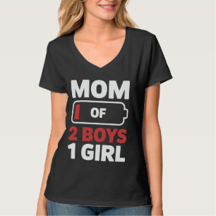 Camiseta Mãe de 2 Meninos e 1 Menina Bateria Baixa Dia das