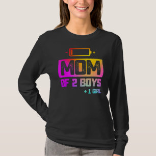 Camiseta Mãe De 2 Rapazes 1 Menina Bateria Baixa