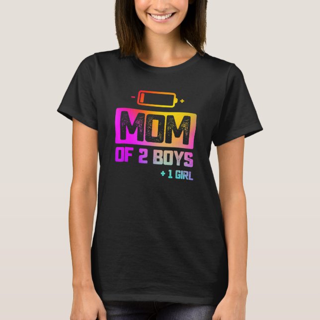 Camiseta Mãe De 2 Rapazes 1 Menina Bateria Baixa (Frente)