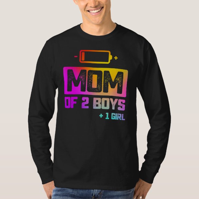 Camiseta Mãe De 2 Rapazes 1 Menina Bateria Baixa (Frente)
