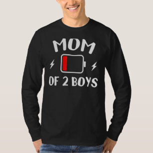 Camiseta Mãe De 2 Rapazes Diversão Mama De Baixa Energia Ca