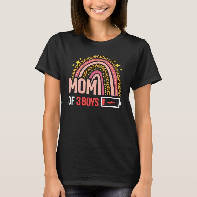 Camiseta Mãe De 3 Meninos, Leopard Rainbow De Son Madre Bir (Frente)