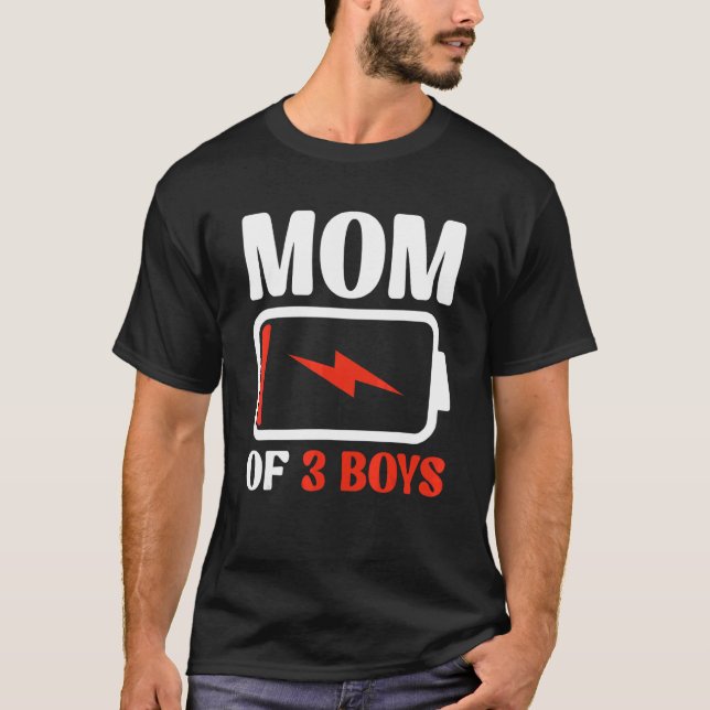 Camiseta Mãe De 3 Rapazes Com Dia de as mães De Bateria Bai (Frente)