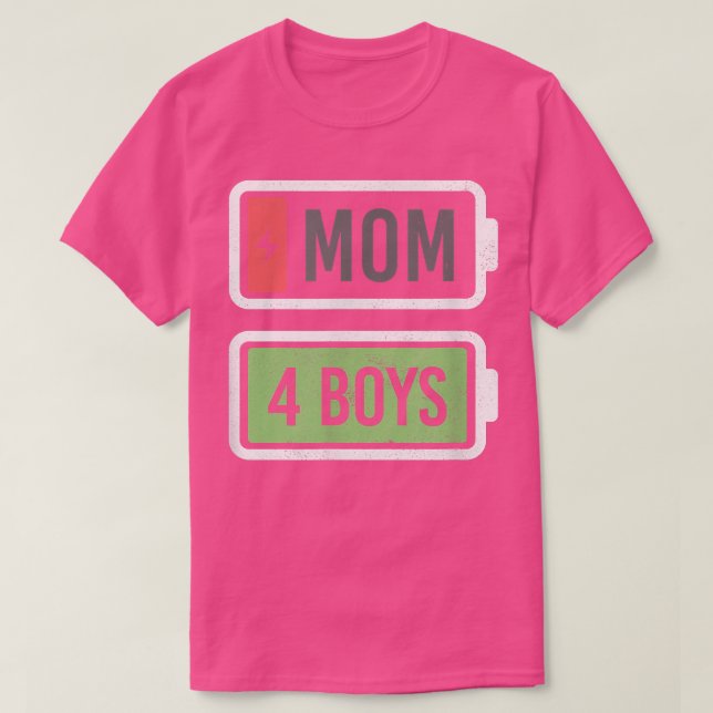 Camiseta Mãe de 4 meninos de baixa carga de bateria Engraça (Frente do Design)