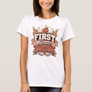 Camiseta Mãe de aluno da primeira série design retrô escola