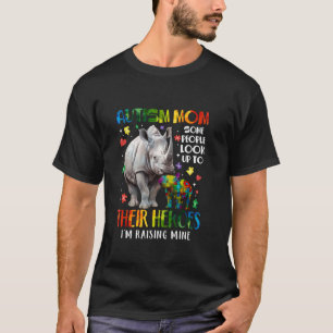 Camiseta Mãe de Autista Criando Heroi Rinoceronte Conscient