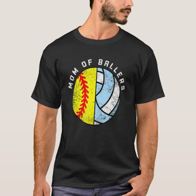 Camiseta Mãe De Ballers De Voleibol De Softball (Frente)