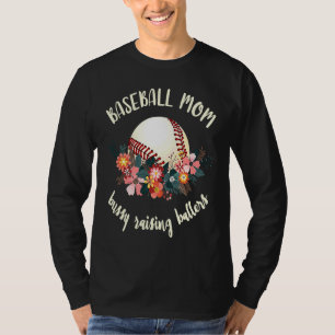 Camiseta Mãe de Beisebol Ocupada Criando Atletas Floral Bei
