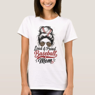 Camiseta Mãe de Beisebol Orgulhosa e Barulhenta com Coque D