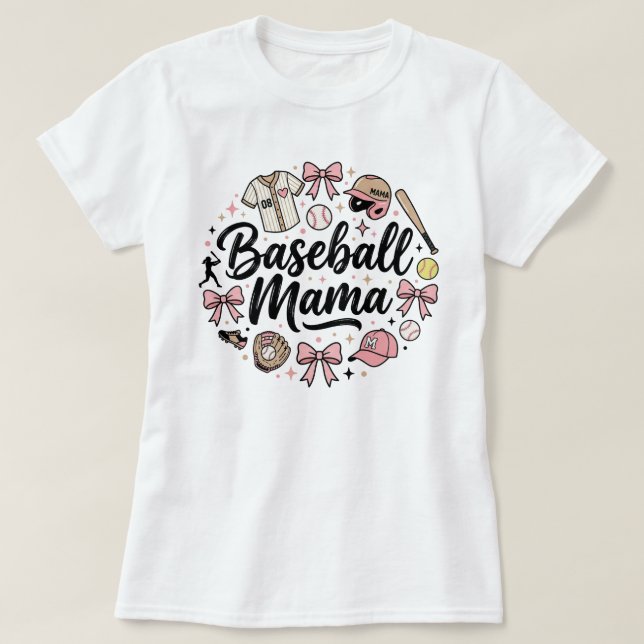 Camiseta Mãe de Beisebol Rosa Fofa - Dia de Jogo E (Frente do Design)