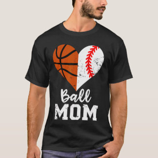 Camiseta Mãe de Bola Coração Engraçado Beisebol Basquete Fa