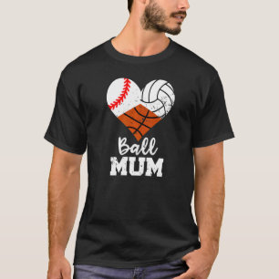 Camiseta Mãe de bola Mãe de coração de baseball de voleibol