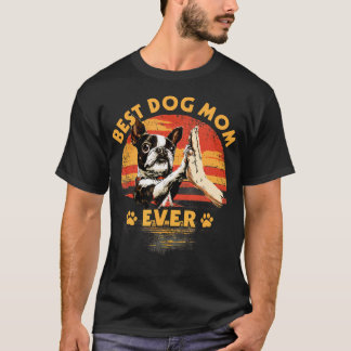 Camiseta Mãe de Boston Terrier Retrô Pôr do Sol Cachorro En