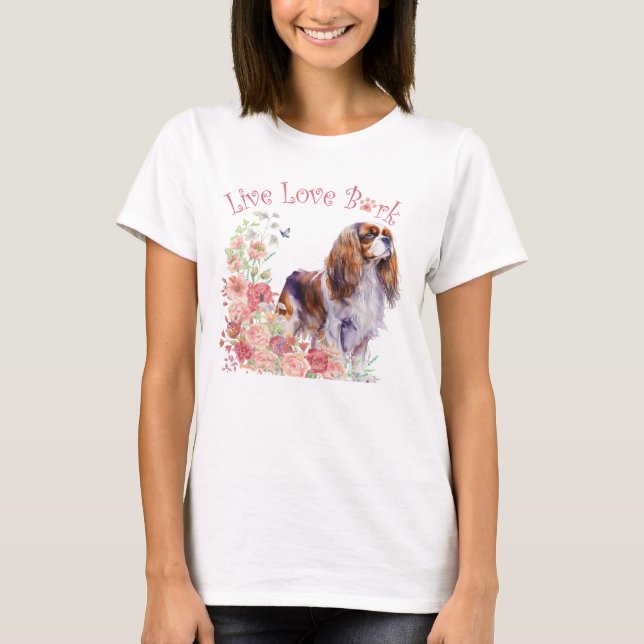 Camiseta Mãe de Cachorro Cavalier King Charles Spaniel Flor (Frente)