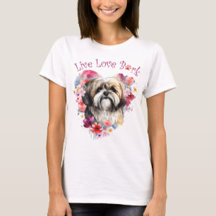 Camiseta Mãe de Cachorro Lhasa Apso Floral