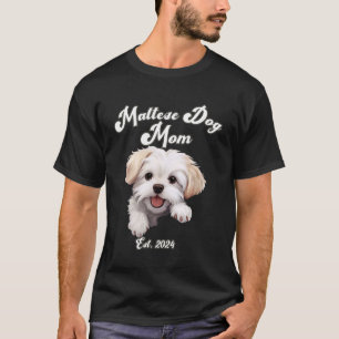 Camiseta Mãe de Cachorro Maltês Fofa Est. 2024 Design Cacho
