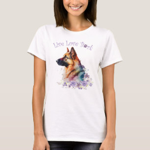 Camiseta Mãe de Cachorro Pastor Alemão Floral