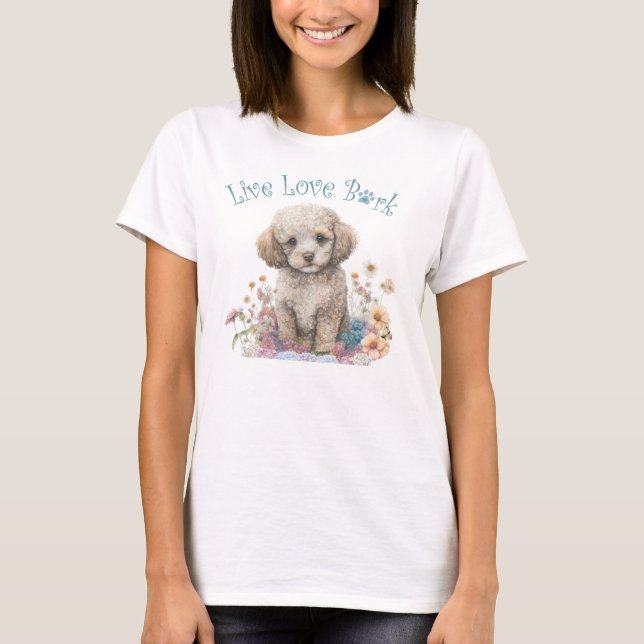 Camiseta Mãe de Cachorro Poodle Floral (Frente)