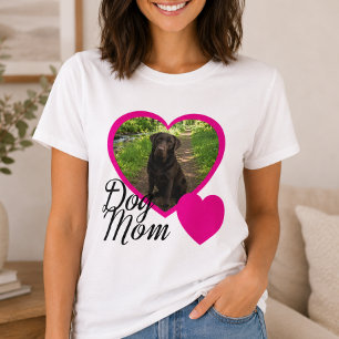 Camiseta Mãe de Cachorro Script Rosa Coração Foto Branco