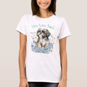 Camiseta Mãe de Cachorro Shih Tzu Floral