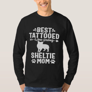 Camiseta Mãe de Cachorro Tatuada Amante de Vinho Shetland S