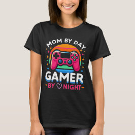 Camiseta Mãe de Dia, Gamer de Noite: Rosa de Pôr do Sol Ret