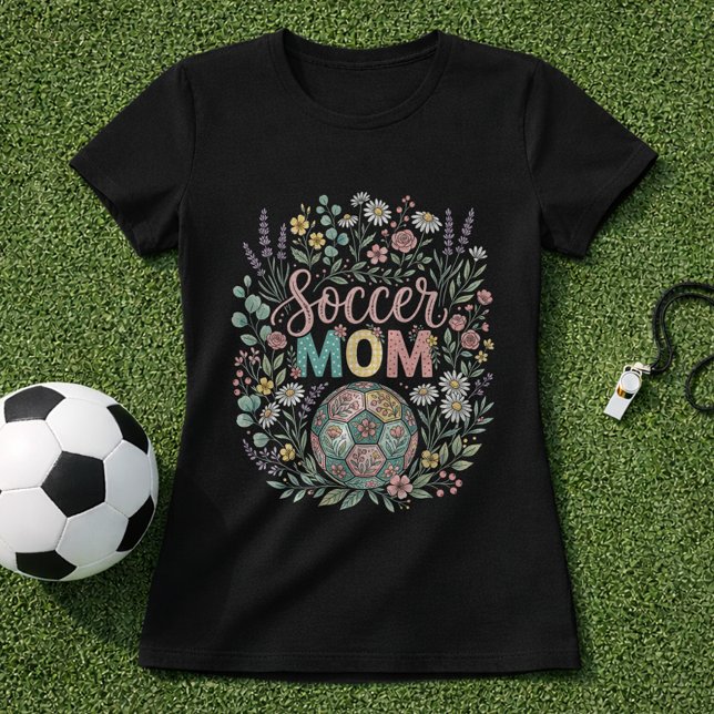 Camiseta Mãe de Futebol Floral Fofa (Criador carregado)