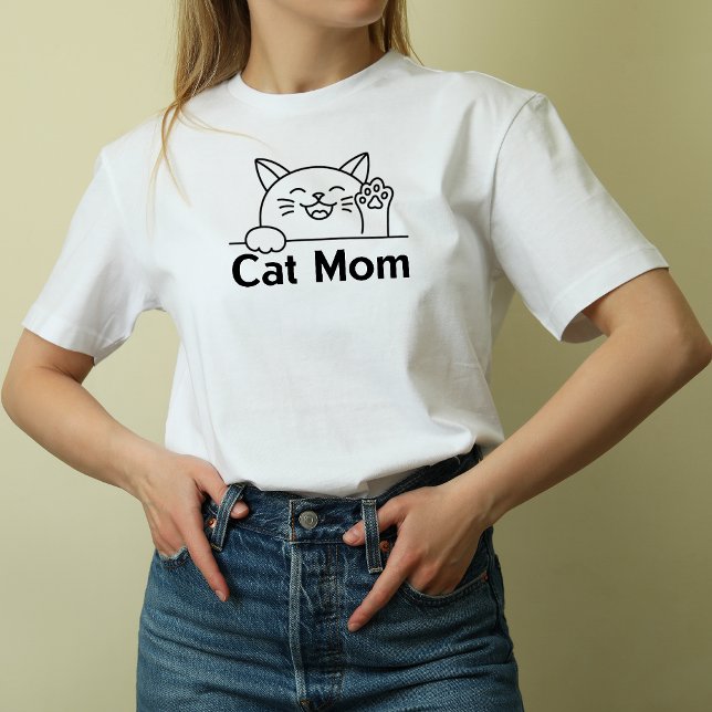 Camiseta Mãe de Gato Branco Fofa Simples Divertido para mul (Criador carregado)