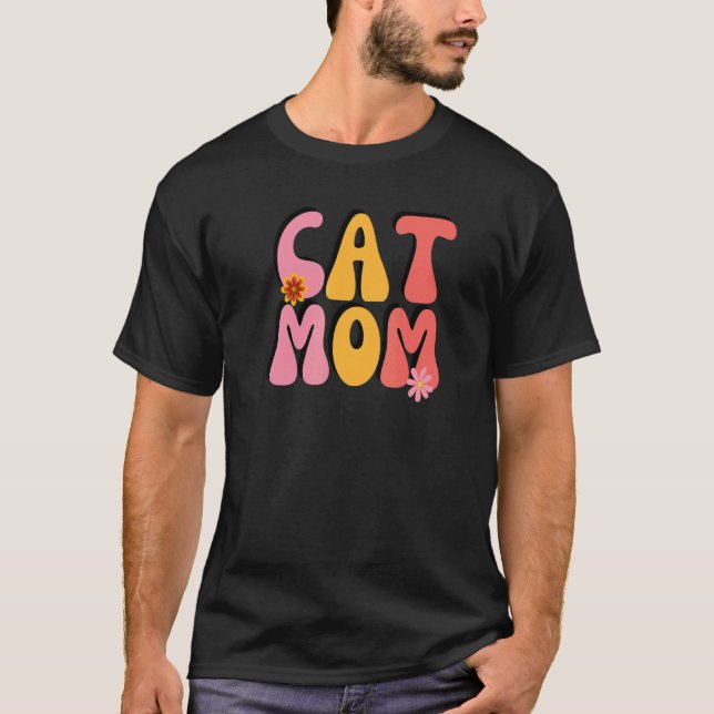 Camiseta Mãe de Gato Flores Retro Groovy (Frente)