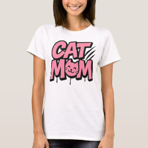 Camiseta Mãe de Gato Fofa Tipografia Rosa Amante de Gato En