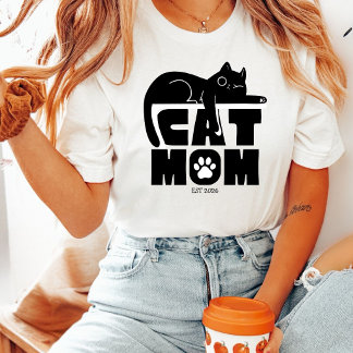 Camiseta Mãe de Gato Gato Preto e Estampa de Pata Personali