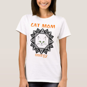 Camiseta Mãe De Gato Geométrico Negro E Laranja