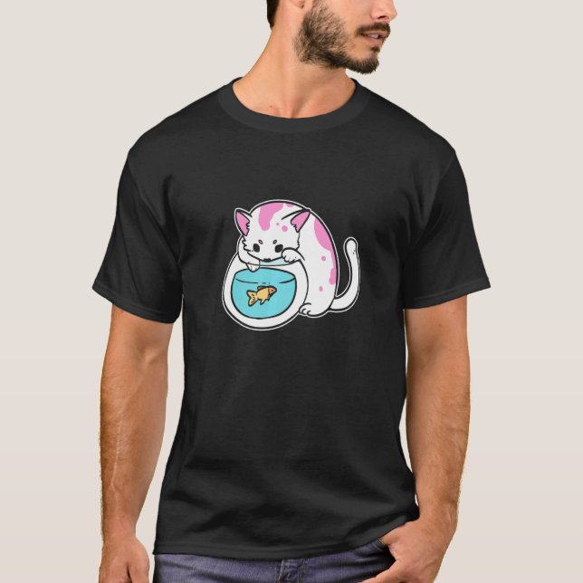 Camiseta Mãe de Gato Kitty e Peixe Dourado (Frente)