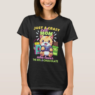 Camiseta Mãe de Gato Louca Que Ama Jogos Gatos Chocolate &
