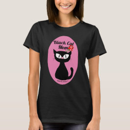Camiseta Mãe de Gato Preto Bonito Cartoon Gato Preto com Ro