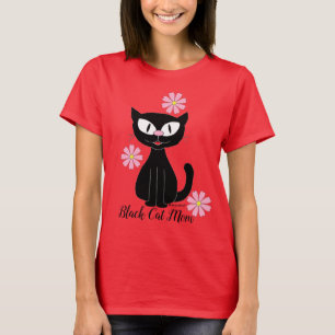 Camiseta Mãe de Gato Preto com Lindas Flores Rosas Amante d