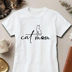 Camiseta Mãe de Gato Script Fofo Minimalista Amante de Gato