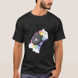 Camiseta Mãe de Gato Tuxedo  Gato Preto Fofo com Arco-íris 