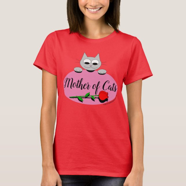 Camiseta Mãe de Gatos com Rosa vermelha de Gato (Frente)