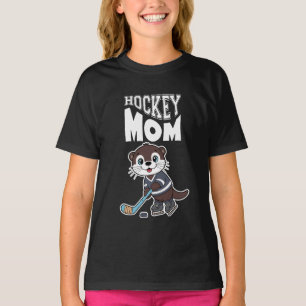 Camiseta Mãe de Hockey Fofa de Lontra - Gráfico Divertido d