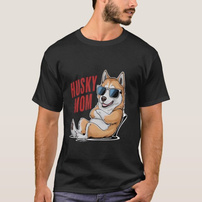 Camiseta Mãe de Husky Engraçada e Descolada com Óculos de S (Frente)