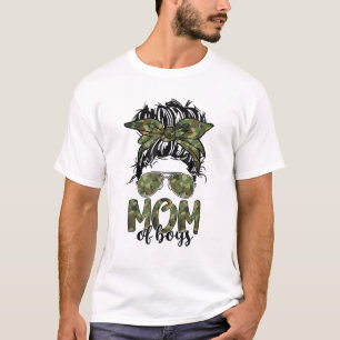 Camiseta Mãe de Meninos Camouflage Óculos Bandana Mãe da Mã