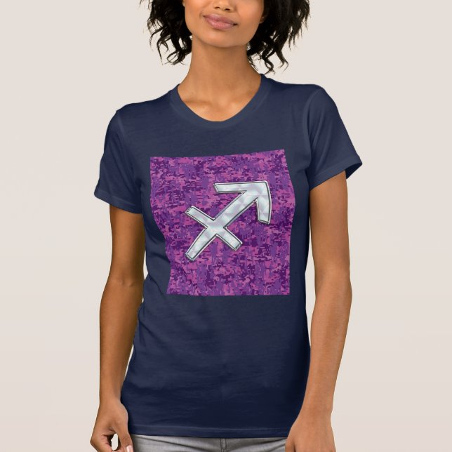 Camiseta Mãe de Pearl Sagittarius Símbolo Fuchsia Camo (Frente)
