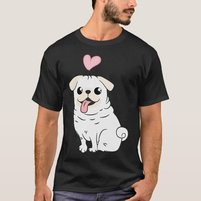 Camiseta Mãe de Pug - Design de Silhueta de Pug Angustiado (Frente)
