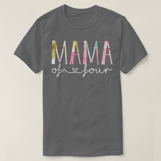Camiseta Mãe de Quatro Design Florais Bonitas Mãe de 4 Mãe  (Frente do Design)
