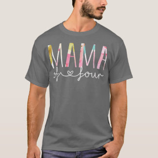 Camiseta Mãe de Quatro Design Florais Bonitas Mãe de 4 Mãe 