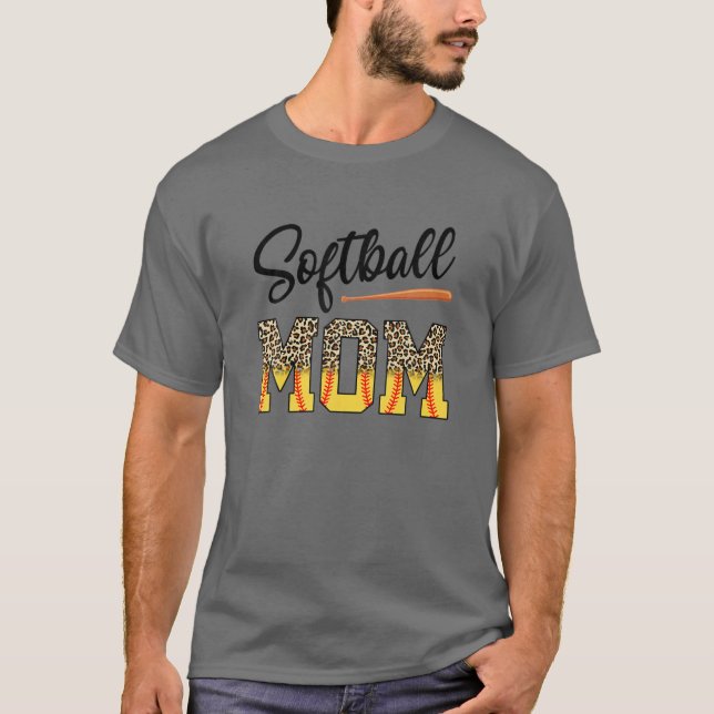 Camiseta Mãe de Sofball Leopard Baseball Amam Mãe de Beiseb (Frente)