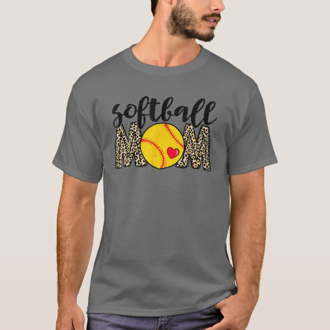 Camiseta Mãe de Sofball Leopard Baseball Amam Mãe de Beiseb (Frente)
