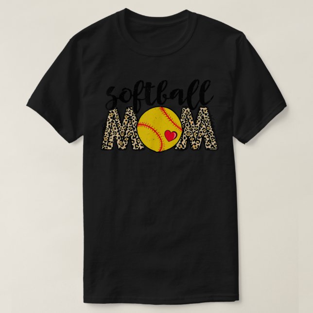 Camiseta Mãe de Sofball Leopard Baseball Amam Mãe de Beiseb (Frente do Design)