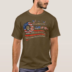 Camiseta Mãe de Softbol Girassol Leopardo Bandeira EUA Patr